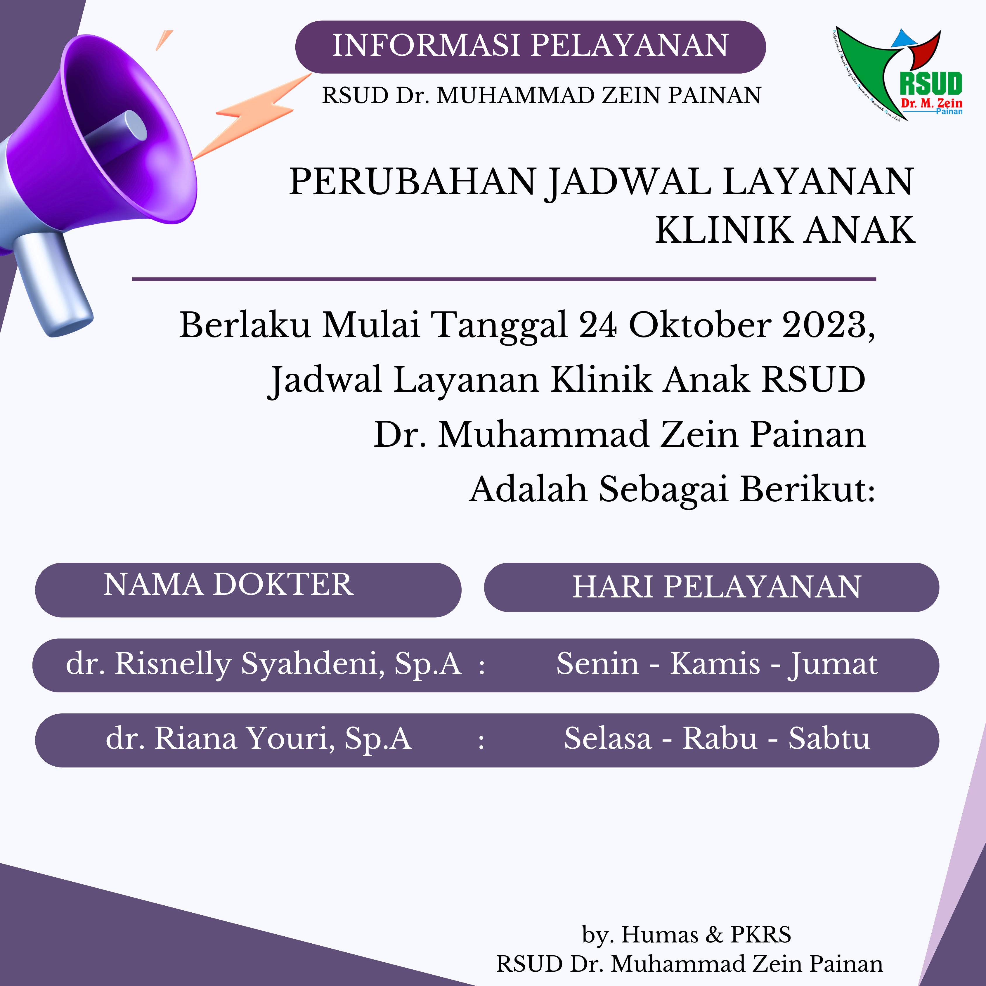 Tambahan Satu Dokter Spesialis Anak di RSUD Dr. Muhammad Zein Painan